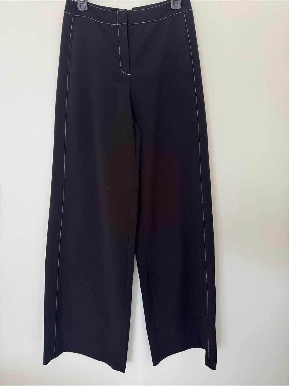 BCBGMaxAzria Black Wide-Leg Pants with White Contrast Stitching